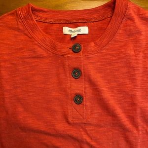 Madewell raw edge cropped Henley in estruscan clay